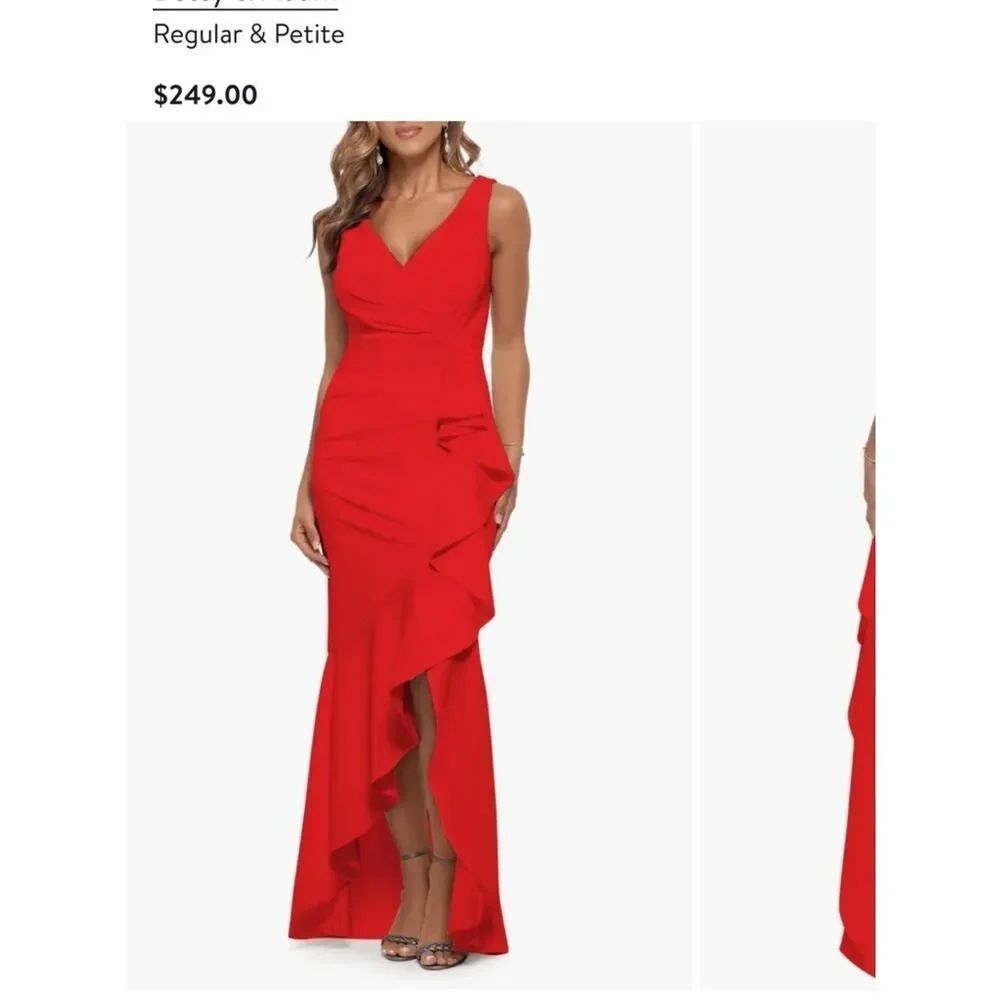 Neiman Marcus Red V-Neck Midi Dress with Ruffle Hem Size 2